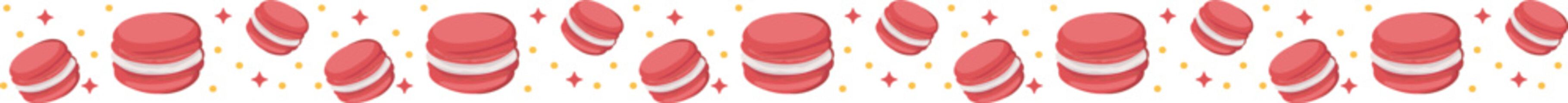 Strawberry macaron line border illustration on transparent background.
