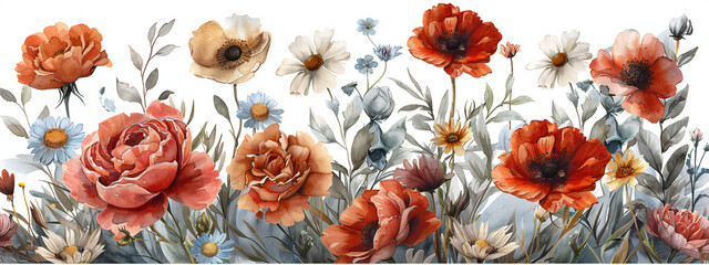 Watercolor Flower Set with Isolated Background