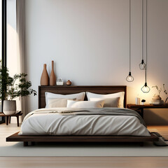 Minimal bedroom interior with Home decoration mock up. Cozy coastal stylish, furniture, comfortable bed, Modern design background with 