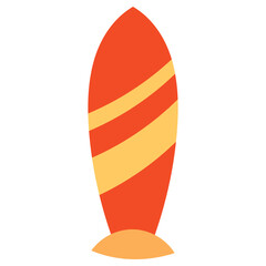 Orange white yellow stripe surfboard on the beach illustration