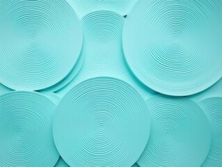 Turquoise thin concentric rings or circles fading out background wallpaper banner flat lay top view from above on white background with copy space blank 