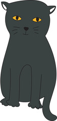 Cute cartoon black cat on transparent background.
