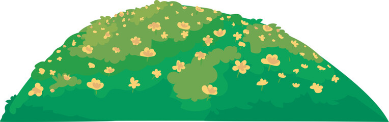 Mountain with flowers illustration on transparent background.
