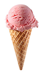 Strawberry Ice Cream on Waffle Cone Transparent Background 