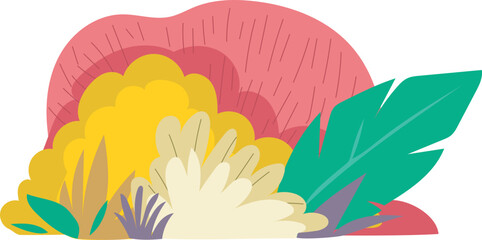 Cartoon colorful bushes illustration on transparent background.
