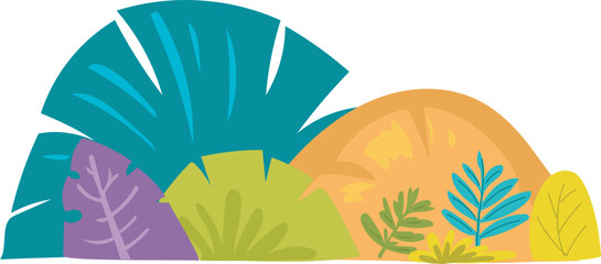 Naklejka premium Cartoon colorful bushes illustration on transparent background. 
