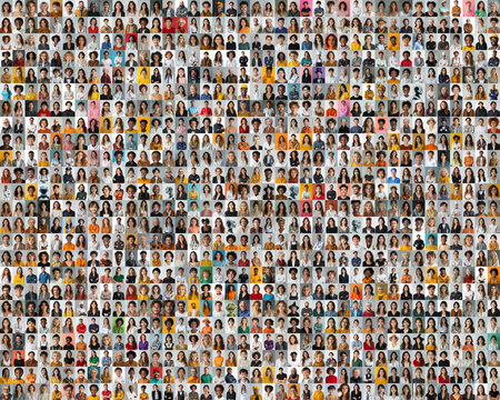 collage of headshots showcasing a diverse range of smiling women and men from various genders, ages, career and cultural backgrounds, set against a plain blackground.
