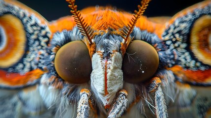 Hyperreal Macro Photograph of a Vibrant Moth's Detailed Facial Features