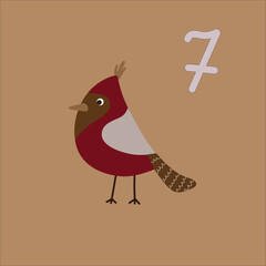 Christmas illustration with cute robin bird. Christmas Advent Calendar 25 hand drawn cards is a December countdown calendar vector illustration, Сhristmas eve creative winter set with numbers