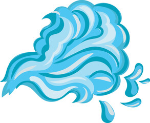 Cartoon water splash illustration on transparent background.
