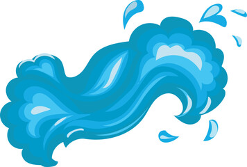 Cartoon water splash illustration on transparent background.
