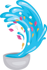 Cartoon splashing water illustration on transparent background.
