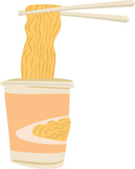 Cartoon cup noodles illustration on transparent background.
