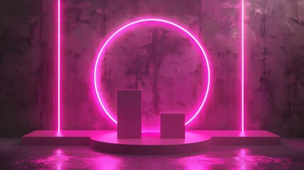 3d pink neon product platform
