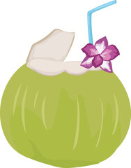 Cartoon coconut illustration on transparent background.
