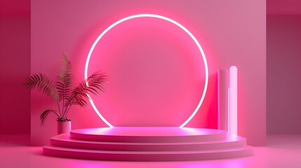 3d pink neon product platform
