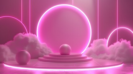 3d pink neon product platform