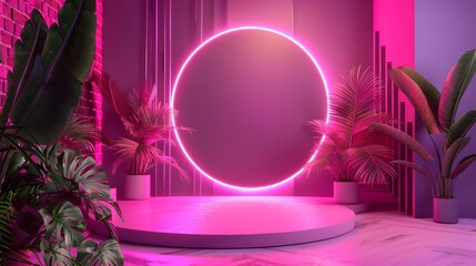 3d pink neon product platform