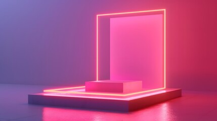 3d pink neon product platform