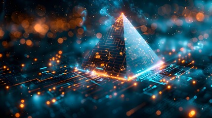Futuristic Holographic Pyramid with Glowing Quantum Core and Data Streams