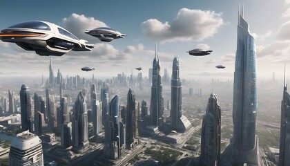 Futuristic-Sci-Fi-Cityscape-With-Flying-Vehicles-