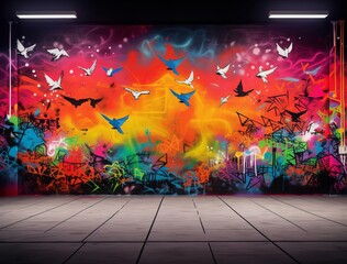 graffiti wall background using Generative AI, offering an imaginative twist on traditional street art, ideal for creating a dynamic pop art backdrop.