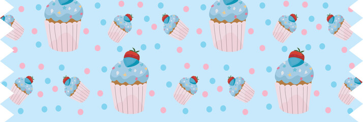 Strawberry cupcakes washi tape on transparent background.
