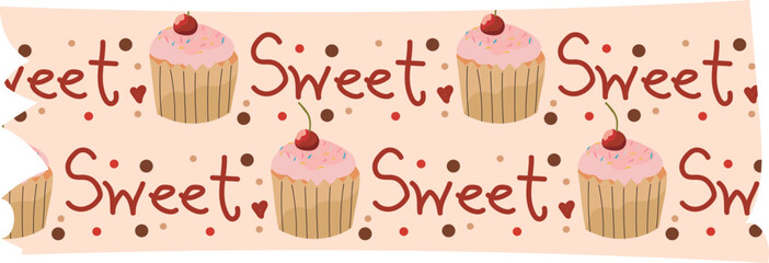 Cherry cupcakes washi tape on transparent background.
