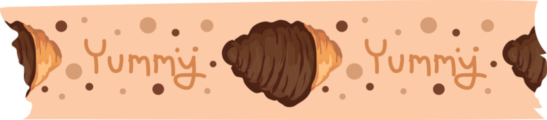 Chocolate croissant washi tape on transparent background.
