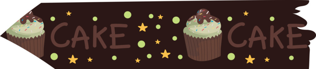 Matcha cupcakes washi tape on transparent background.
