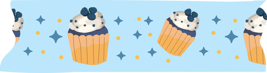 Blueberry cupcakes washi tape on transparent background.
