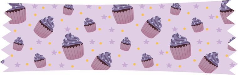 Blueberry cupcakes washi tape on transparent background.
