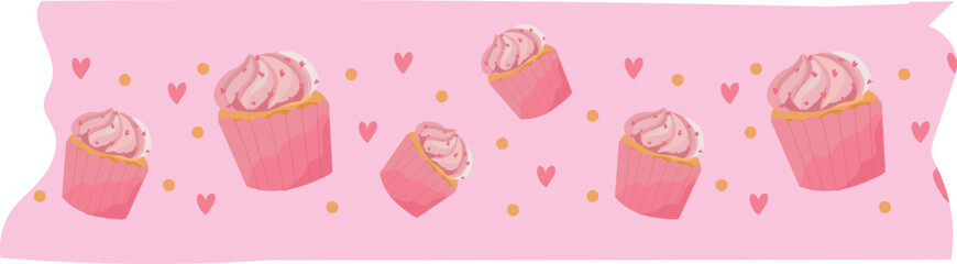 Strawberry cupcakes washi tape on transparent background.
