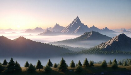 3d model Invigorating morning sunrise over a misty (5)