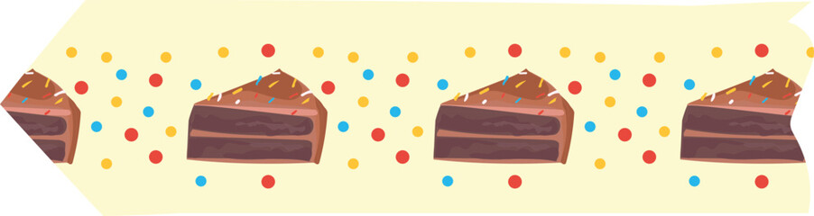 Chocolate cake washi tape on transparent background.
