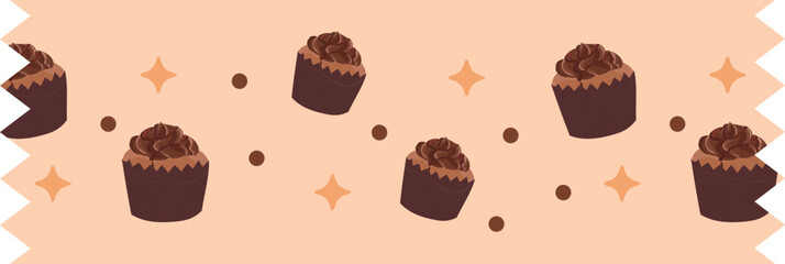 Chocolate cupcake washi tape on transparent background.
