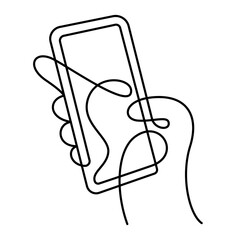 hand using smartphone close up one line drawing bold linear