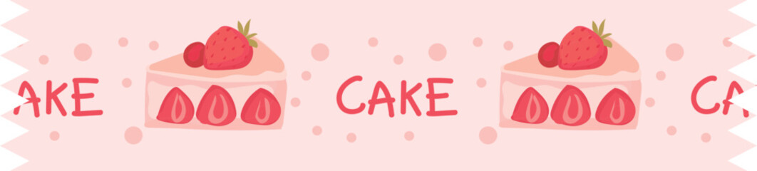 Strawberry cake washi tape on transparent background.
