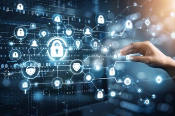 Fototapeta premium Protect business networks and ensure data privacy with HTTPS and padlock, utilizing API and OAuth to defend against malware threats and enhance digital security.
