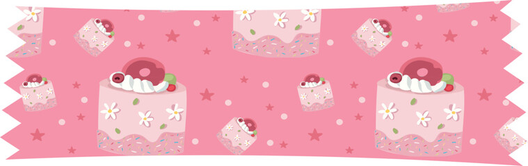 Strawberry cake washi tape on transparent background.
