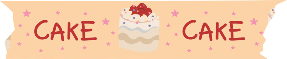 Strawberry cake washi tape on transparent background.
