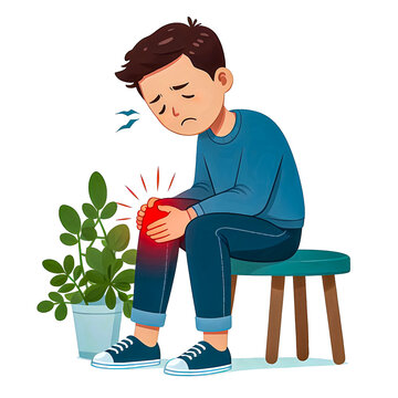 recommend clip art: Vector illustration of a boy suffering from a knee injury on a leg background.