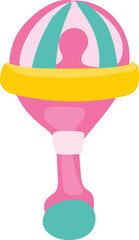 Cartoon baby toy illustration on transparent background.
