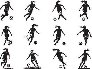 Female soccer play Silhouette Vector Illustration