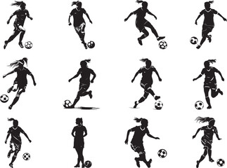 Female soccer play Silhouette Vector Illustration