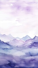 Violet tones watercolor mountain range on white background with copy space display products blank copyspace for design text photo website web banner 
