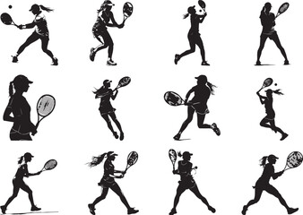 Female tenis play Silhouette Vector Illustration