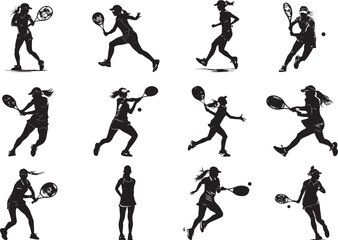 Female tenis play Silhouette Vector Illustration