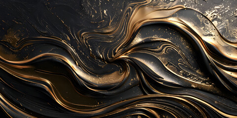 Abstract Gold Black Acrylic Painted Fluted 3D Painting Texture Luxury Background 