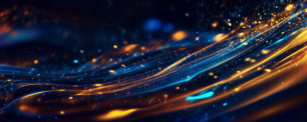 The image features a wavy abstract background with colorful lines and golden lights - Generative AI
